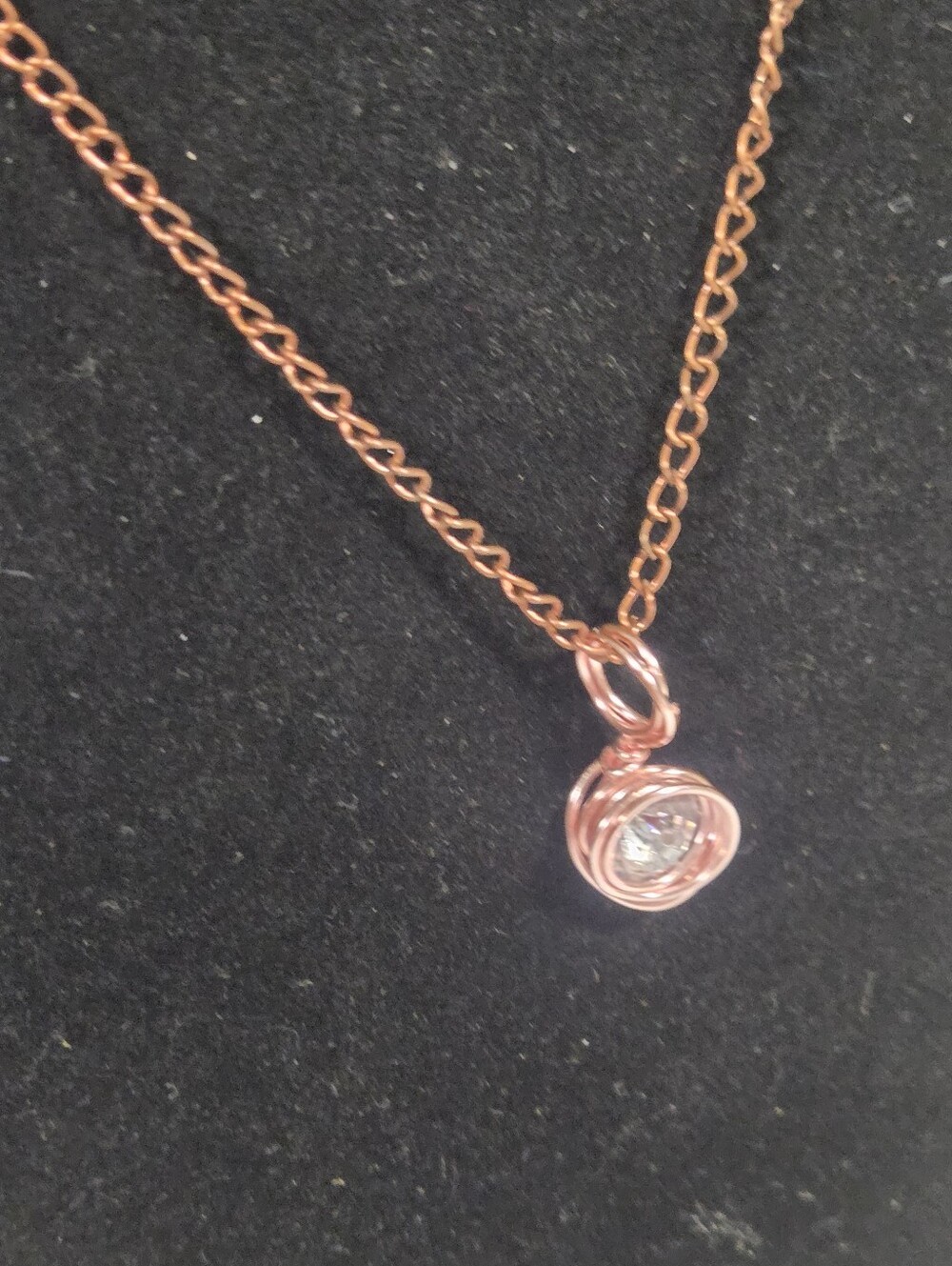 Handcrafted Rose Gold Wire-Wrapped Pendant Necklace with Clear Cubic Zirconia
